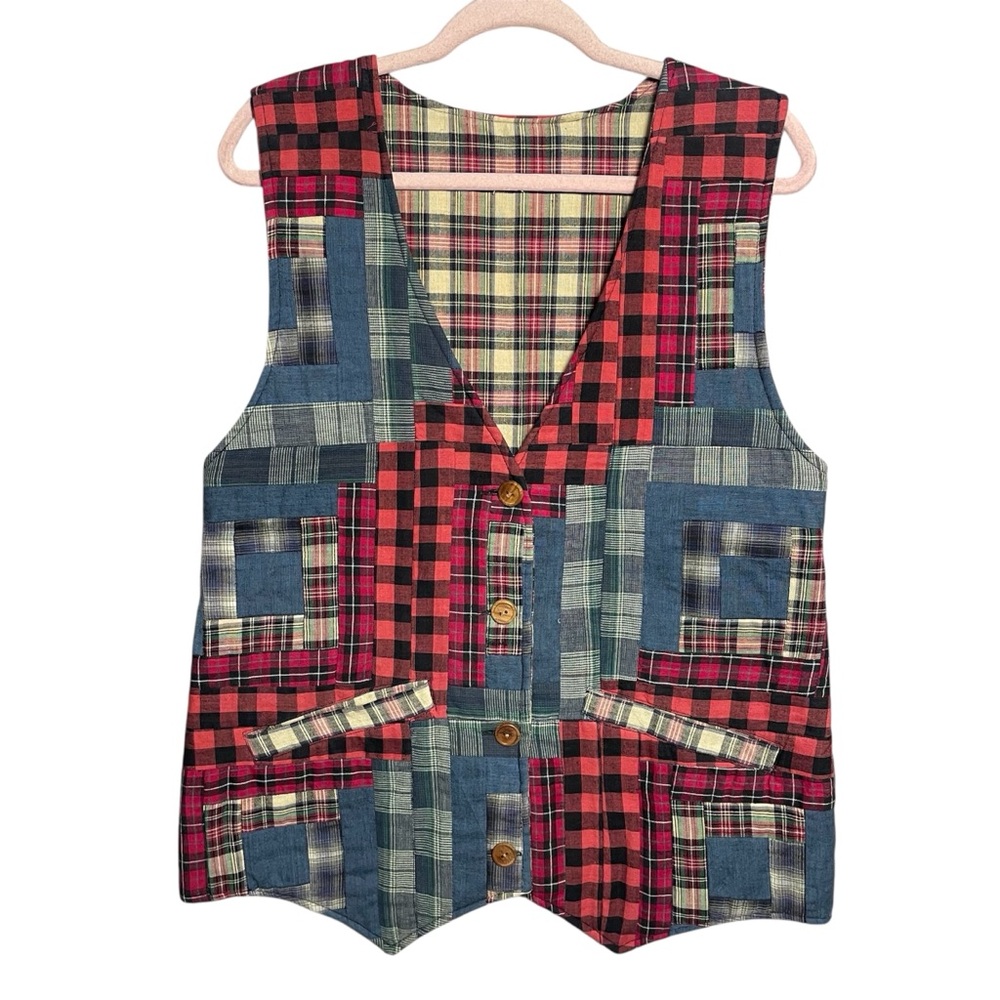 Patch Magic Vintage patchwork Reversible Vest Med… - image 1